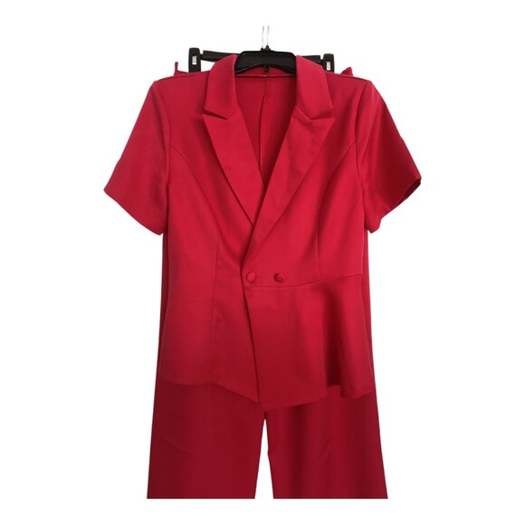 Red Blazer And Wide Leg Pants Suit Set L - Picture 3 of 13